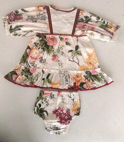 Beige Floral Dress with Lace Finish for Infants, Kids, and Women. DRESS Yo Baby India 
