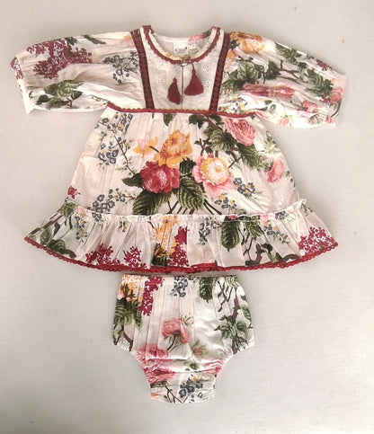 Beige Floral Dress with Lace Finish for Infants, Kids, and Women. DRESS Yo Baby India 