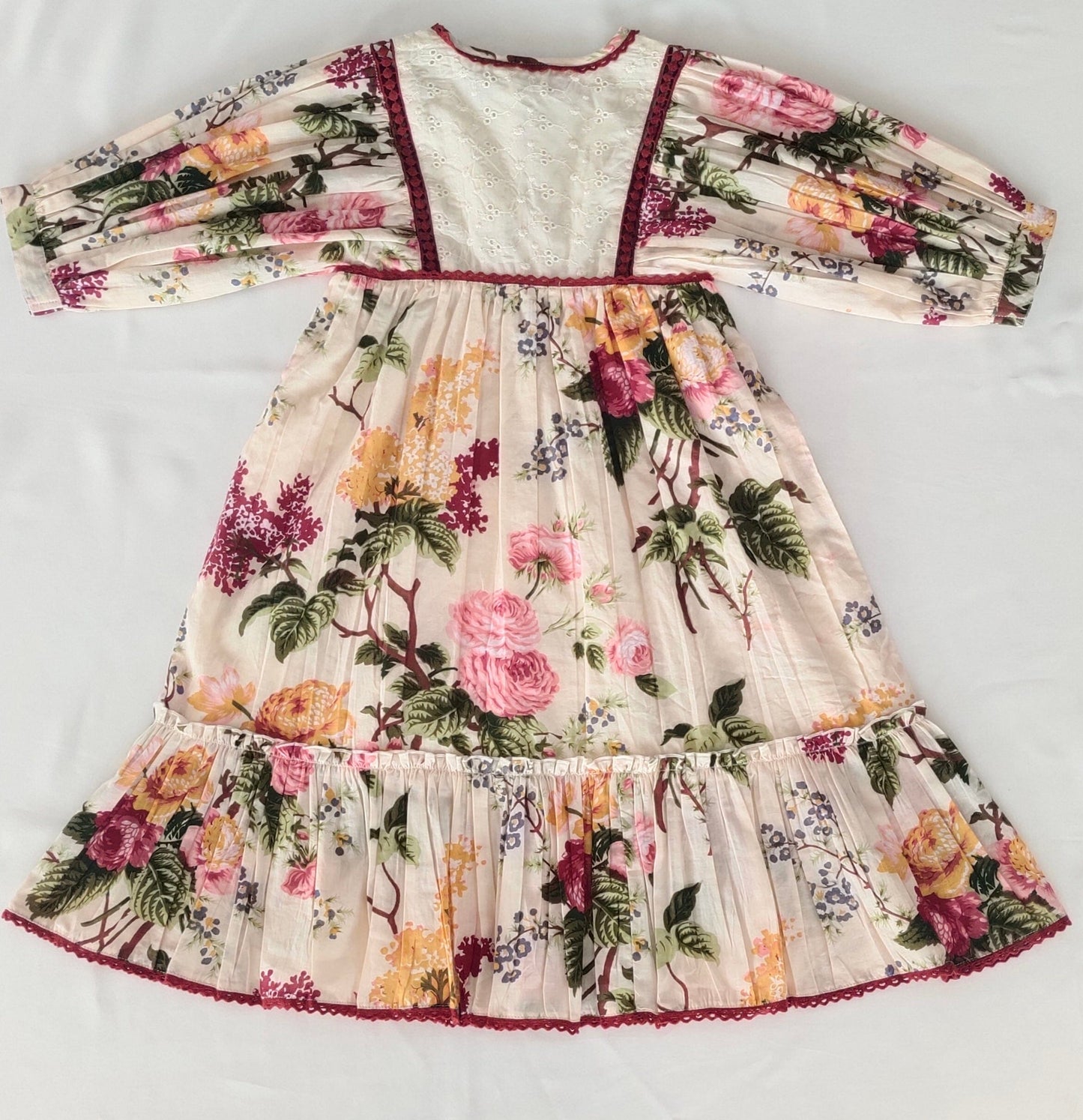 Beige Floral Dress with Lace Finish for Infants, Kids, and Women. DRESS Yo Baby India 