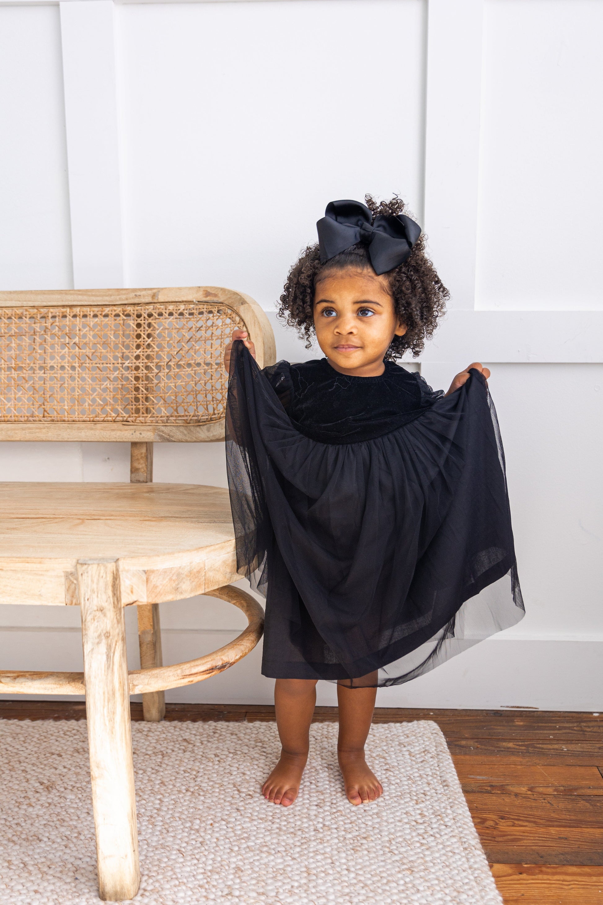 Black Tulle Solid Color Puff Sleeves Gathered Dress dress & diaper cover DRESS Yo Baby India 