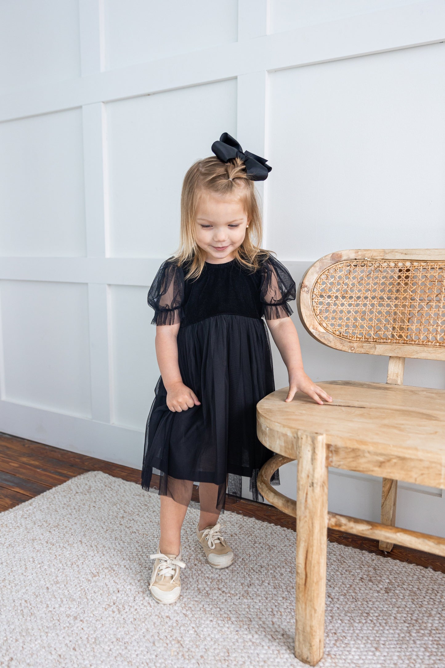 Black Tulle Solid Color Puff Sleeves Gathered Dress dress & diaper cover DRESS Yo Baby India 