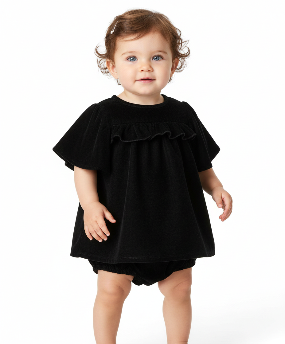 Black Velvet Infant Ruffle Dress