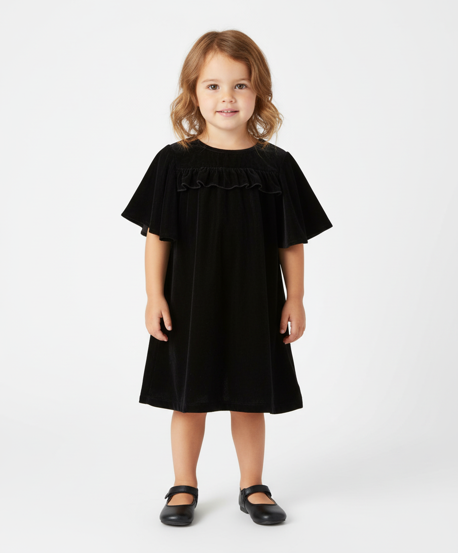 Black Velvet Ruffle Dress