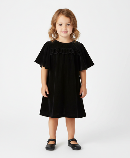 Black Velvet Ruffle Dress