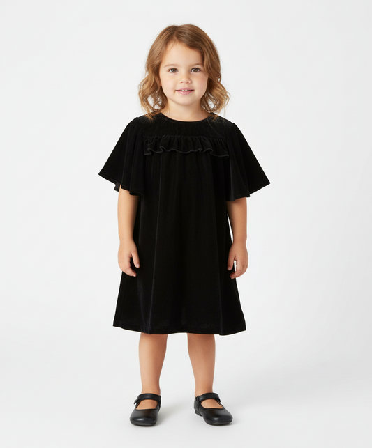 Black Velvet Ruffle Dress