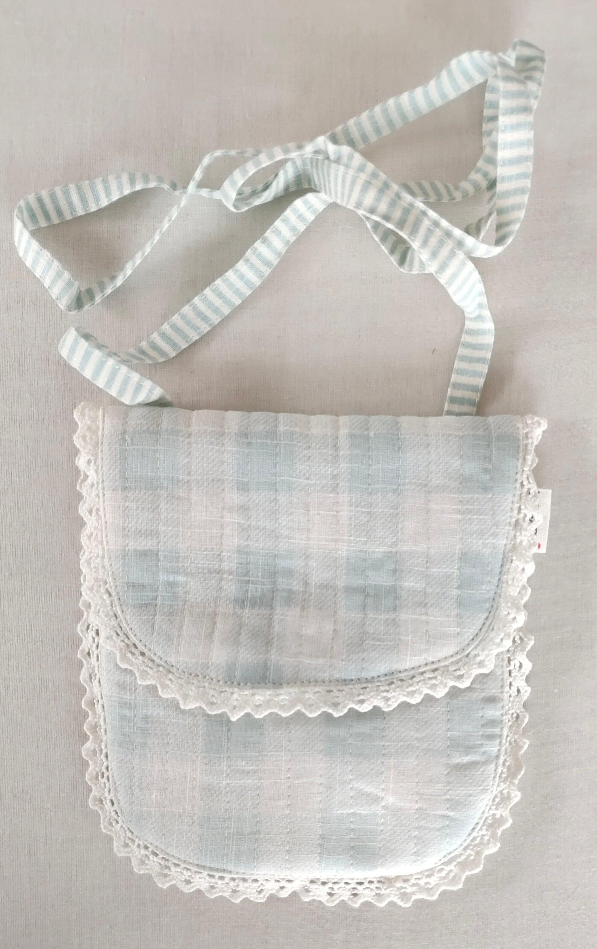 Blue Checks & Stripe Kids' Small Tote Bag with Magnetic Closure and Lace Detailing PURSE Yo Baby India 