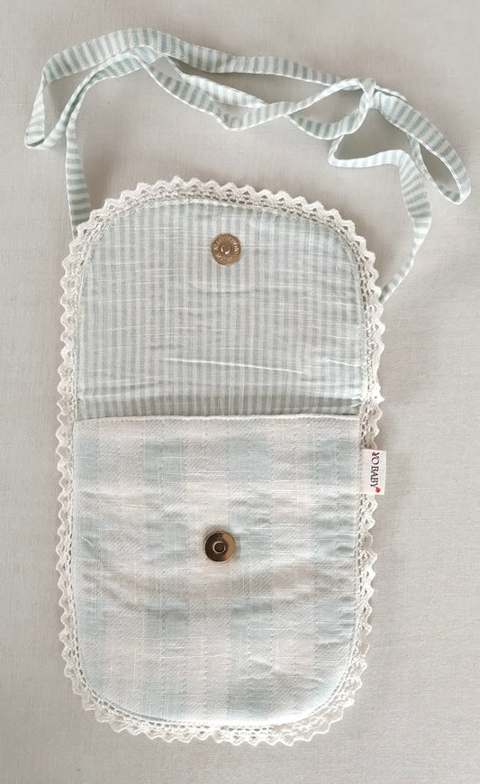 Blue Checks & Stripe Kids' Small Tote Bag with Magnetic Closure and Lace Detailing PURSE Yo Baby India 