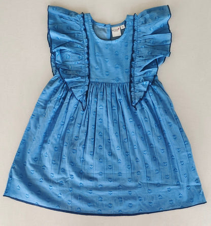 Blue Heart Dobby Kids' Dress with Cap Sleeves and Waist Gathers DRESS Yo Baby India 