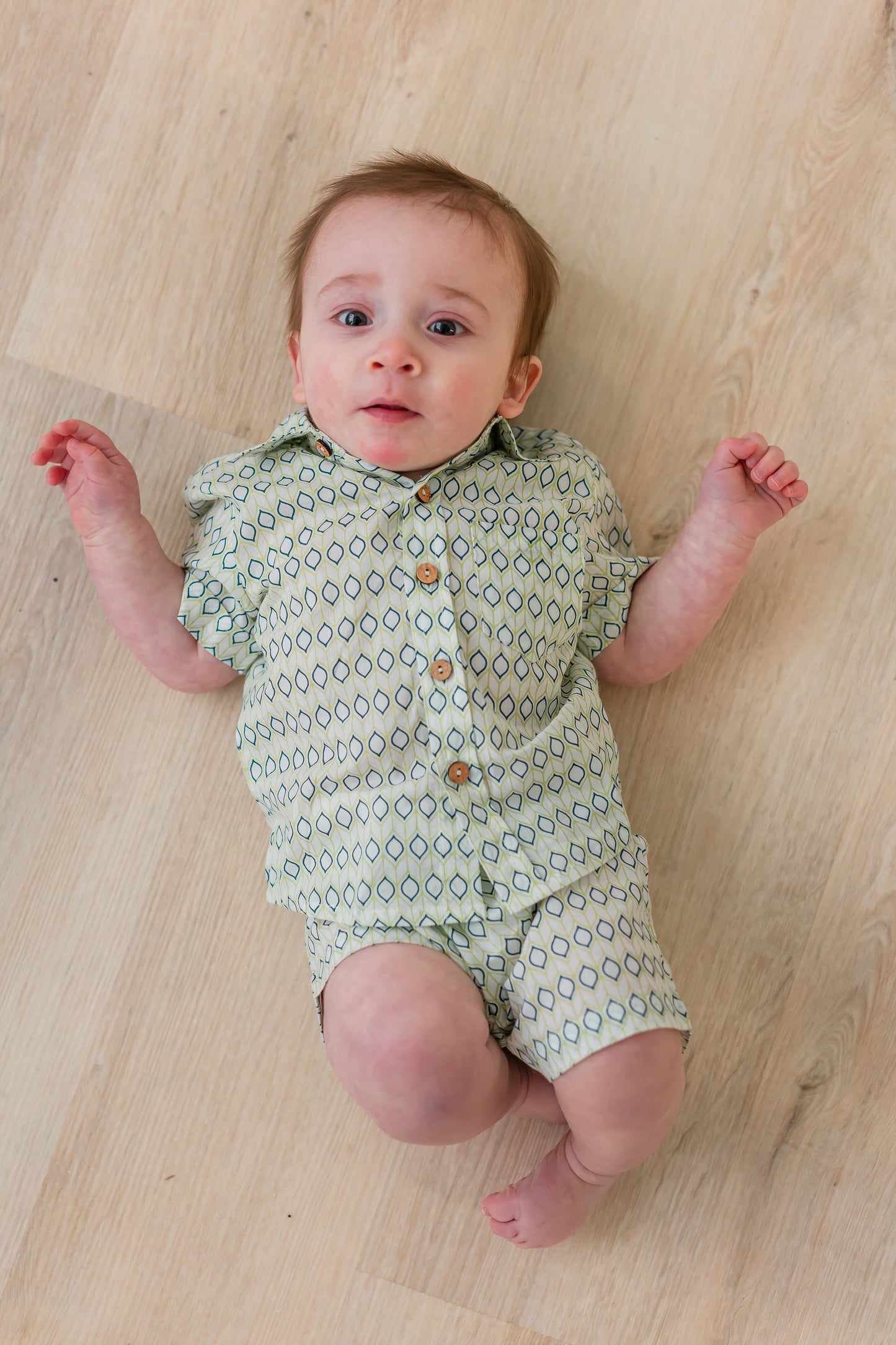 Blue & Sage Geometrical Print Boys Shirt & Shorts set Shirt-Shorts Yo Baby India 