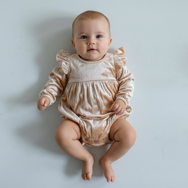 Blush Viscose Velvet Full Sleeves Ruffle Romper – Soft Velvet Baby Romper