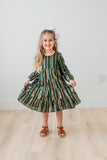 Bottle Green Solid Color Multi Lurex Tiered Long Sleeve Dress Dress Yo Baby India 