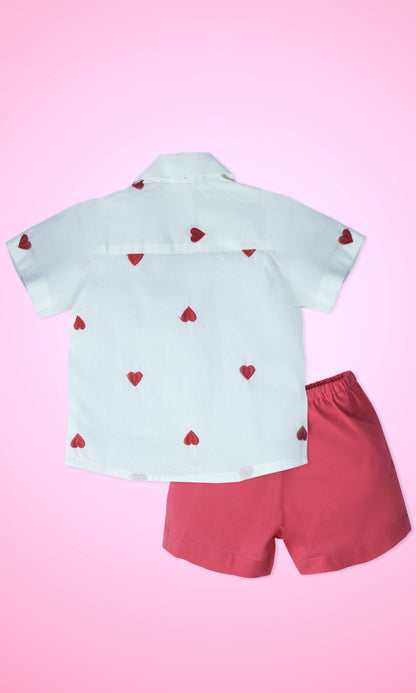 Boys Heart-Embroidered Cotton Bowling Shirt & Shorts Set dress & diaper cover Yo Baby Wholesale 