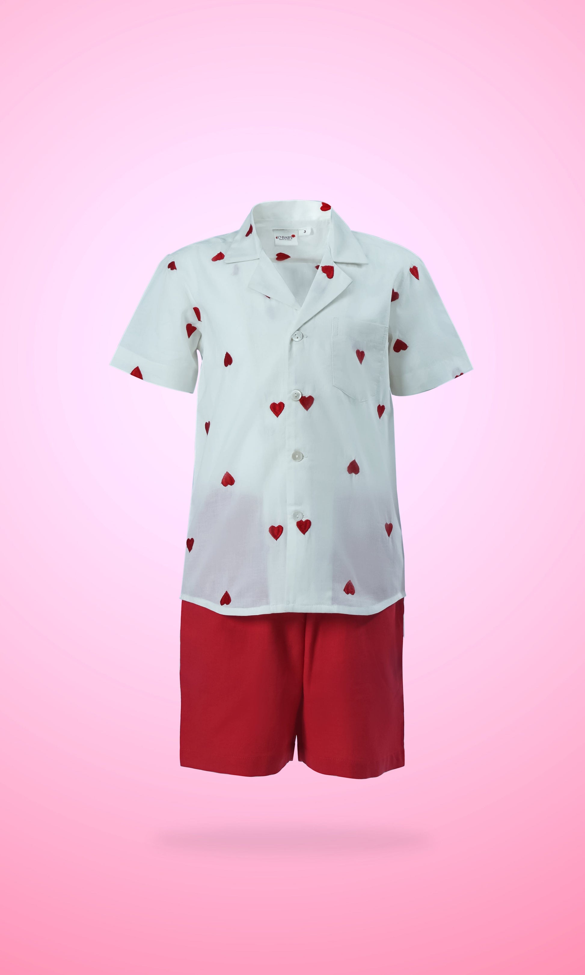 Boys Heart-Embroidered Cotton Bowling Shirt & Shorts Set dress & diaper cover Yo Baby Wholesale 