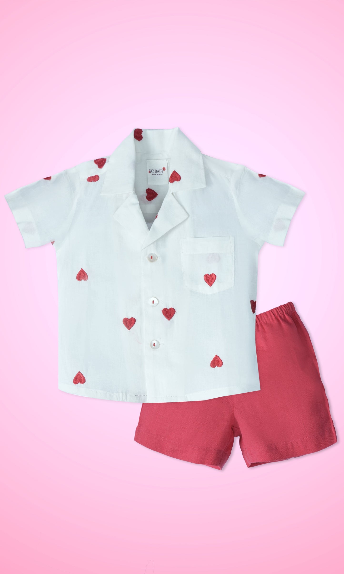 Boys Heart-Embroidered Cotton Bowling Shirt & Shorts Set dress & diaper cover Yo Baby Wholesale 