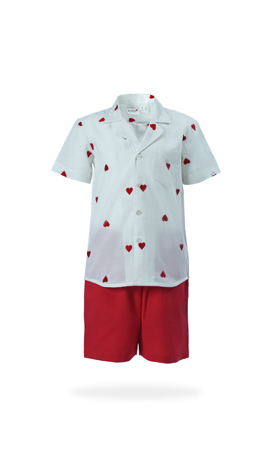 Boys Heart-Embroidered Cotton Bowling Shirt & Shorts Set dress & diaper cover Yo Baby Wholesale 