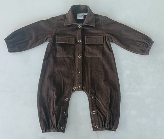Brown Corduroy Solid Color Long Sleeve Baby Jumpsuit Romper Yo Baby India 