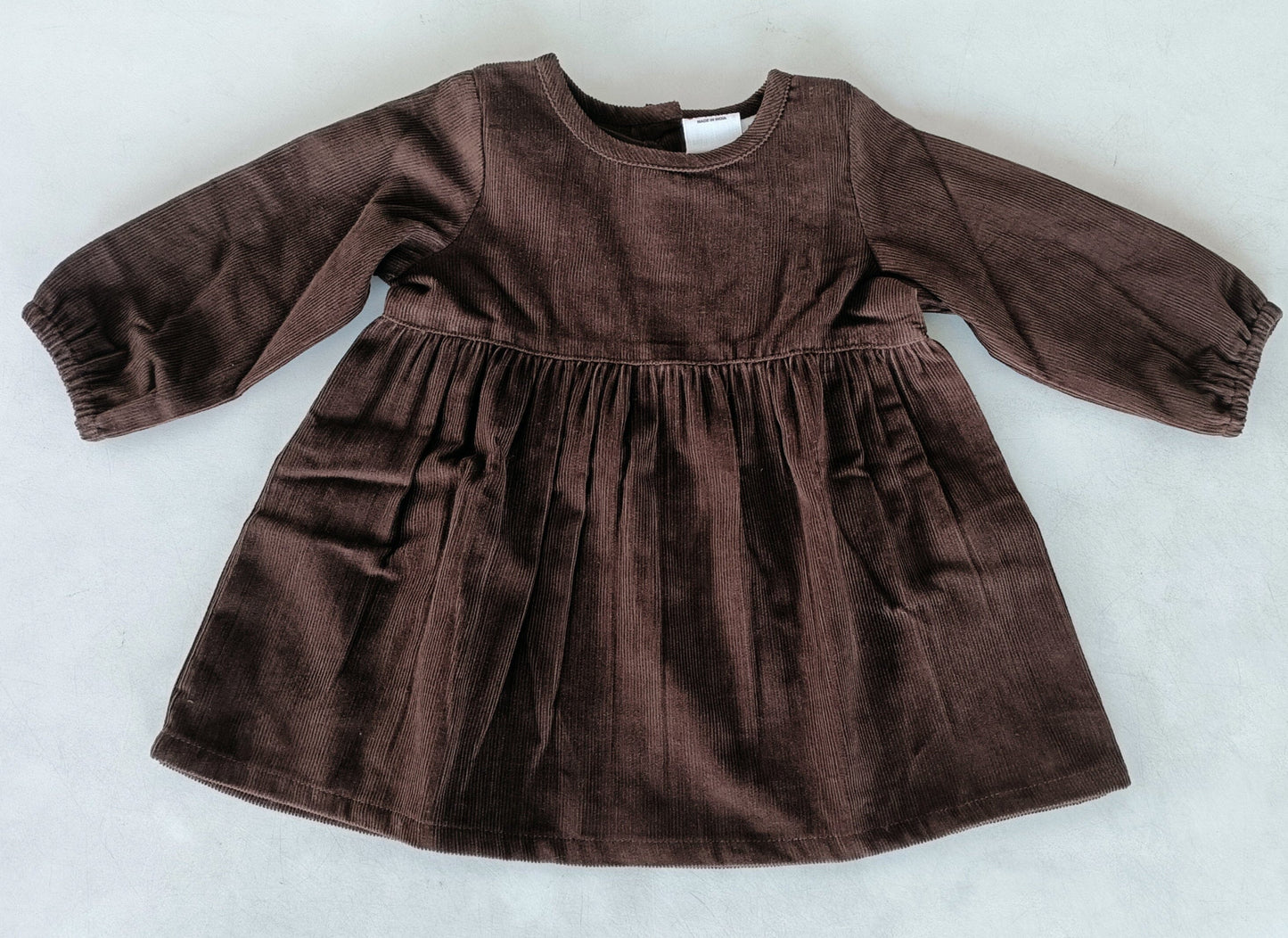 Brown Corduroy Solid Color Long Sleeves Gathered Dress dress & diaper cover DRESS Yo Baby India 