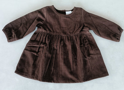 Brown Corduroy Solid Color Long Sleeves Gathered Dress dress & diaper cover DRESS Yo Baby India 
