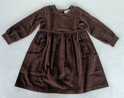 Brown Corduroy Solid Color Long Sleeves Gathered Dress dress & diaper cover DRESS Yo Baby India 