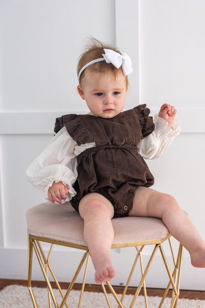 Brown Corduroy Solid Color Ruffled Baby Romper Romper Yo Baby India 