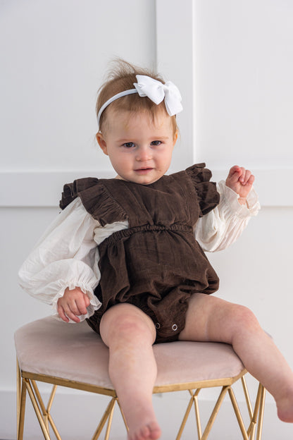 Brown Corduroy Solid Color Ruffled Baby Romper Romper Yo Baby India 