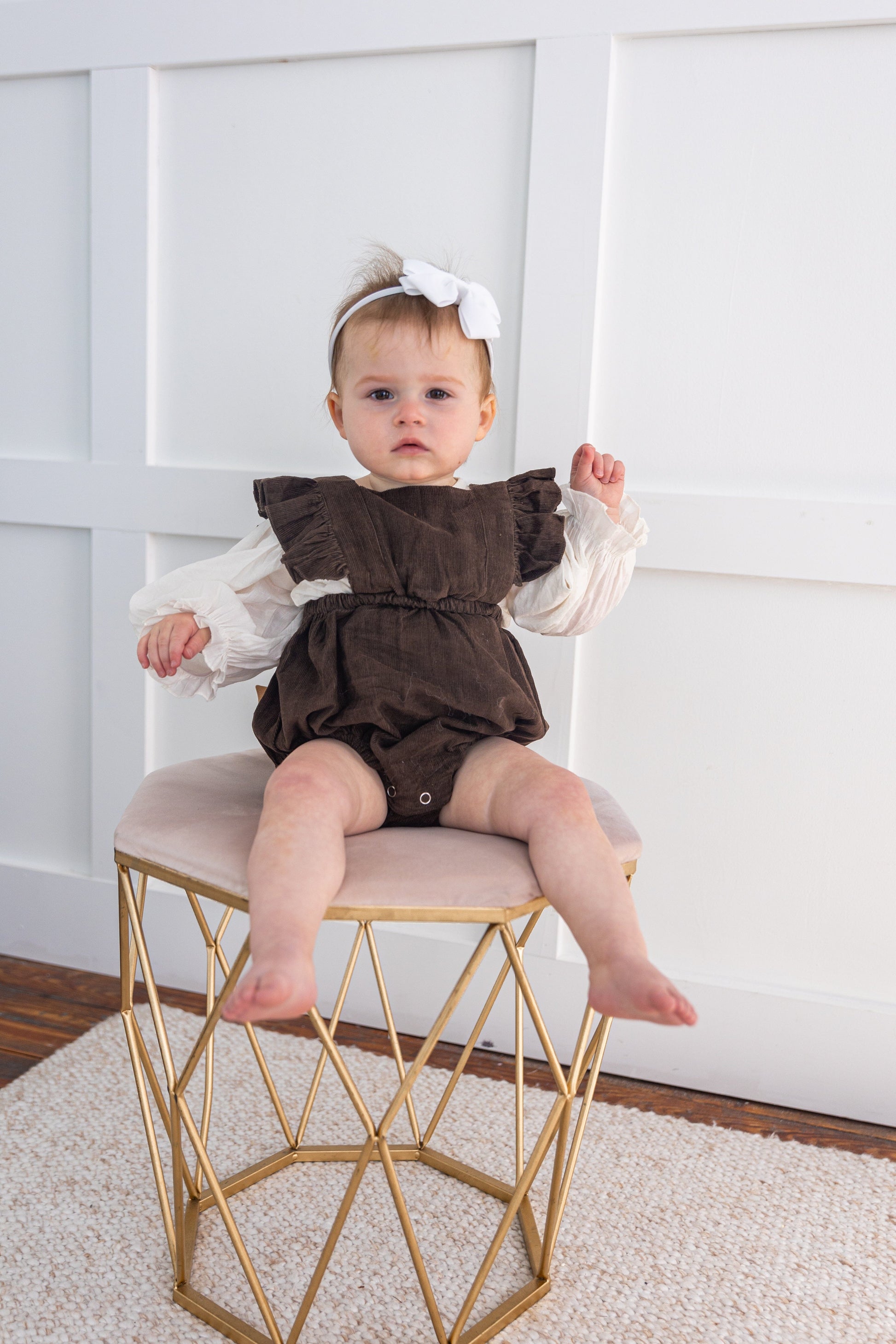 Brown Corduroy Solid Color Ruffled Baby Romper Romper Yo Baby India 