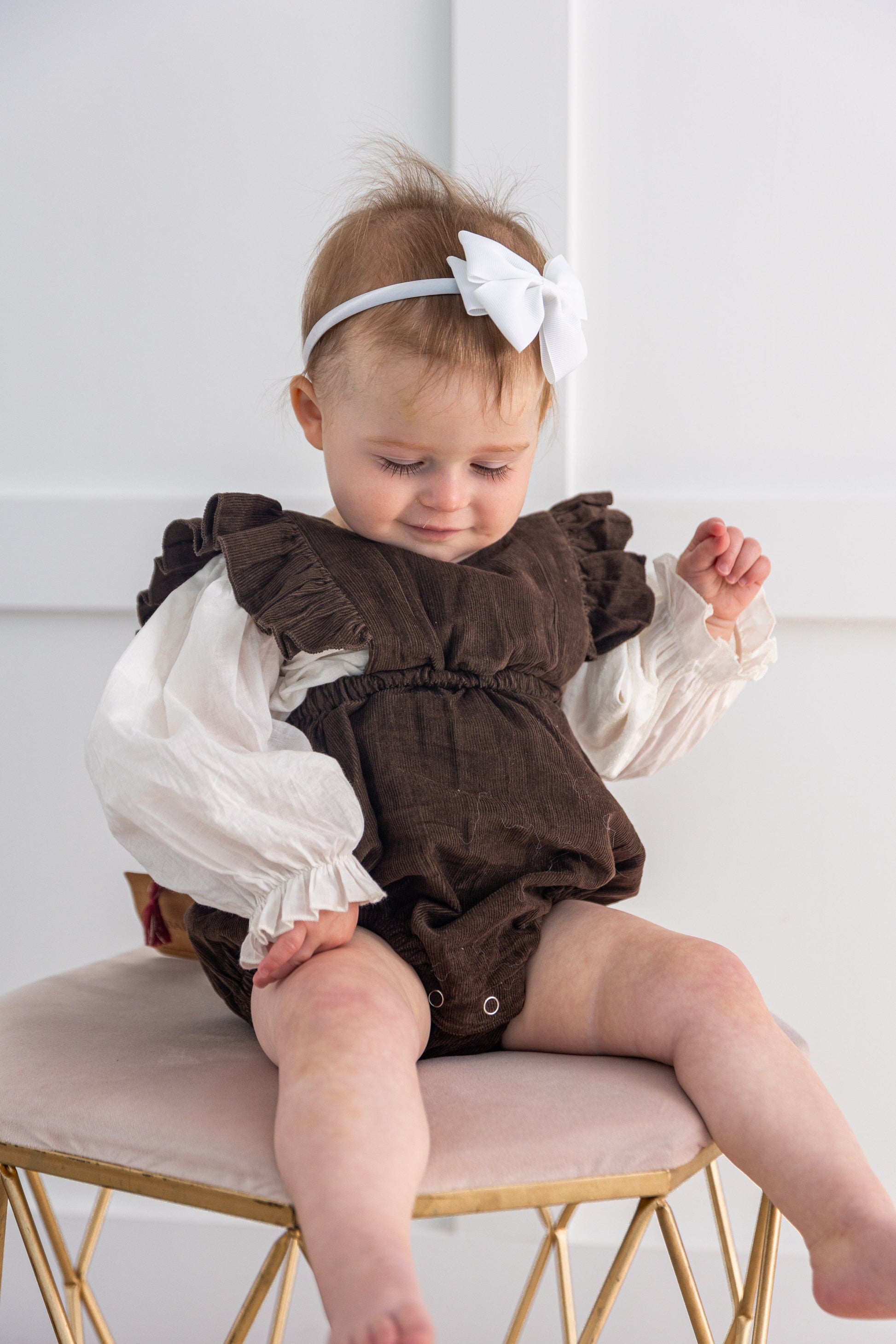 Brown Corduroy Solid Color Ruffled Baby Romper Romper Yo Baby India 