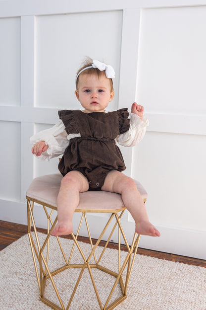 Brown Corduroy Solid Color Ruffled Baby Romper Romper Yo Baby India 