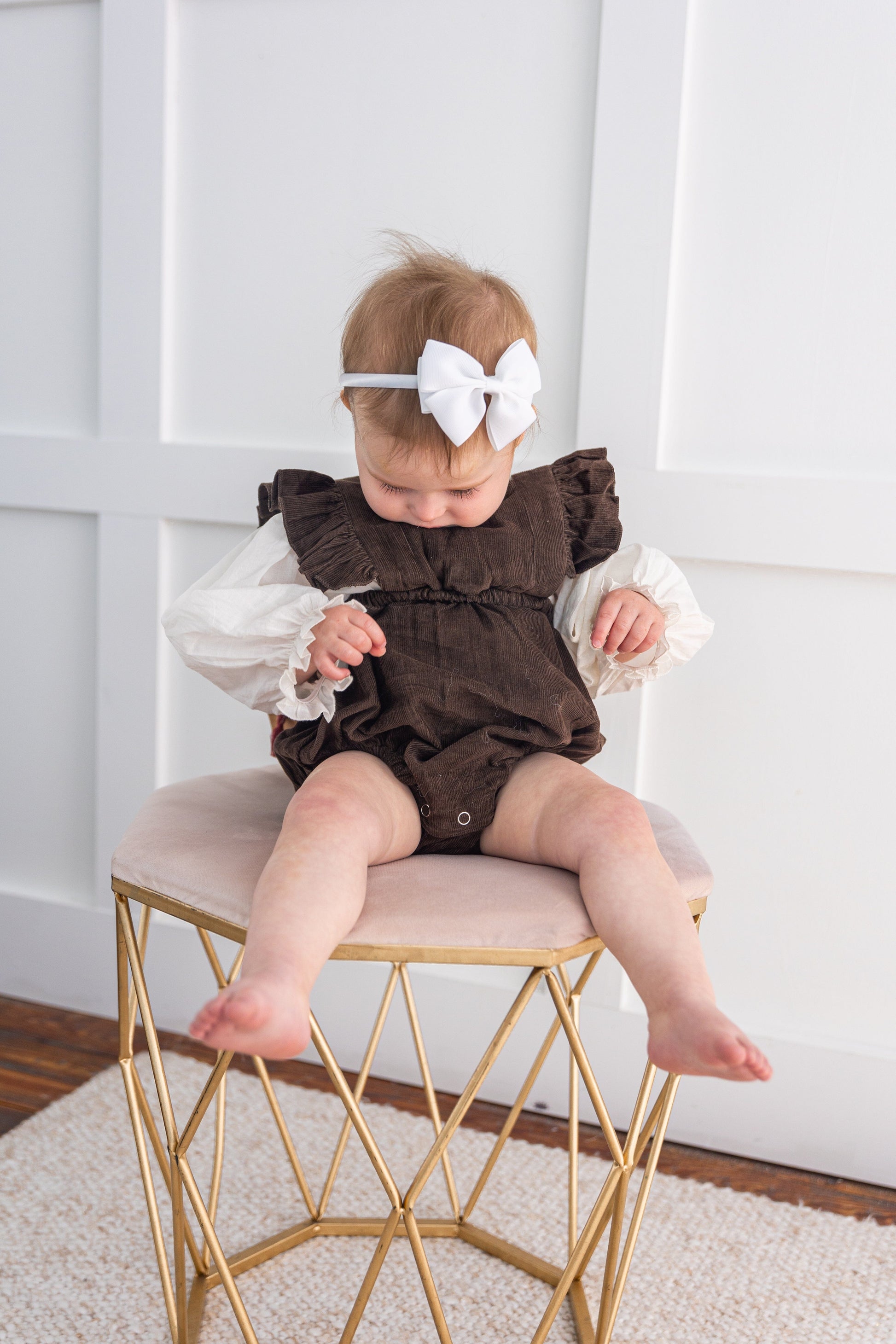 Brown Corduroy Solid Color Ruffled Baby Romper Romper Yo Baby India 