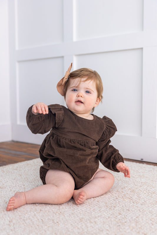 Brown Corduroy Solid Color Sleeve Ruffled Baby Romper Romper Yo Baby India 