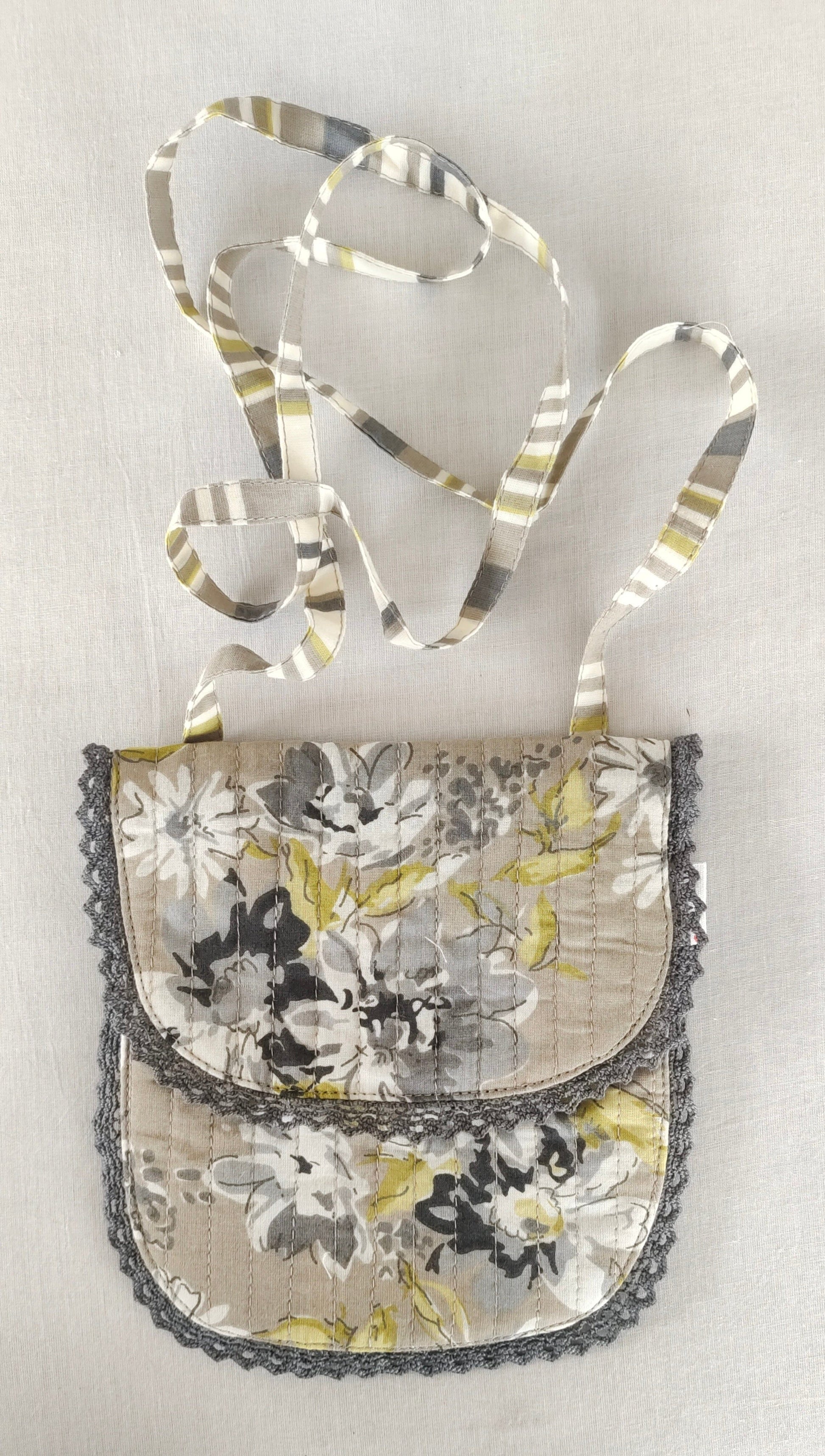 Brown Floral & Stripe Kids' Small Tote Bag with Magnetic Closure and Lace Detailing PURSE Yo Baby India 