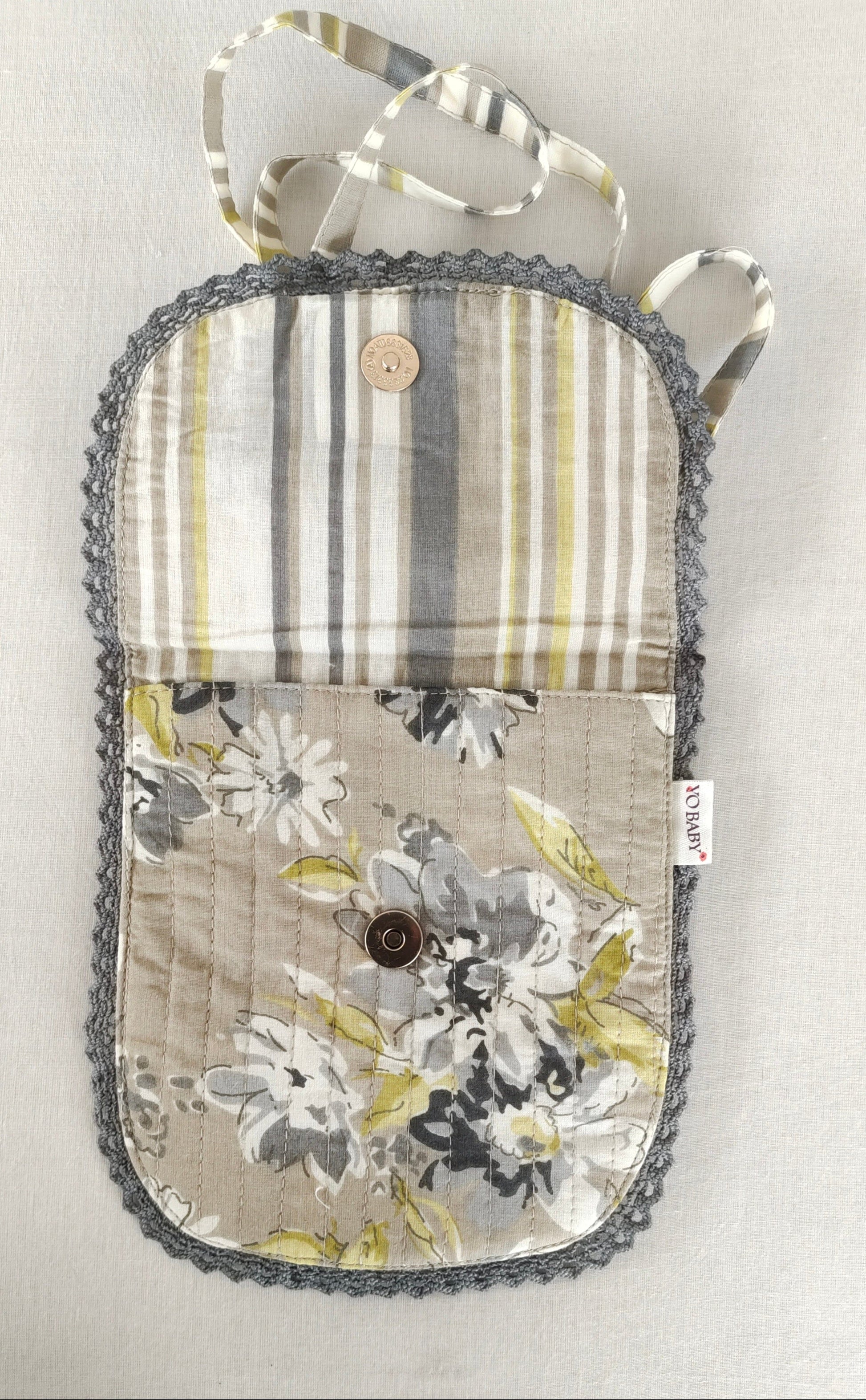 Brown Floral & Stripe Kids' Small Tote Bag with Magnetic Closure and Lace Detailing PURSE Yo Baby India 