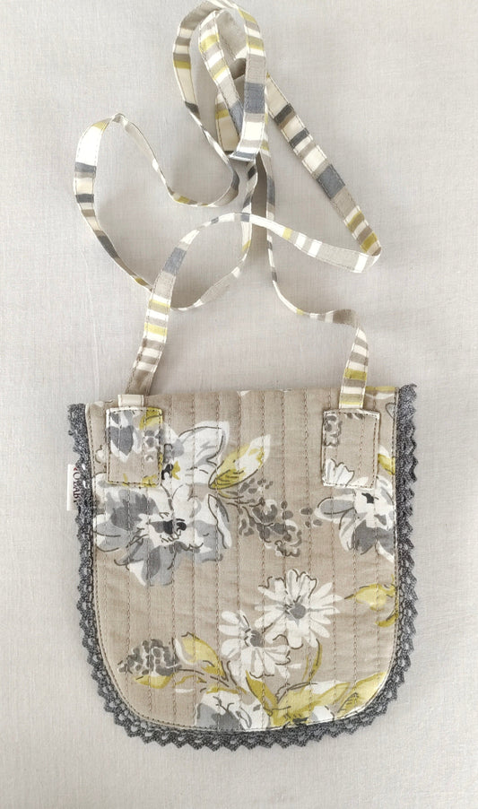 Brown Floral & Stripe Kids' Small Tote Bag with Magnetic Closure and Lace Detailing PURSE Yo Baby India 
