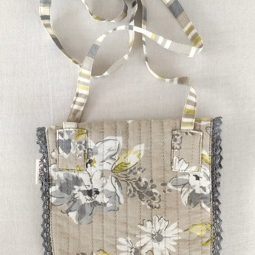 Kids' Brown Floral & Stripe Cotton Small Tote Bag with Magnetic Closure & Lace Detailing – Cute Mini Sling Bag for Girls