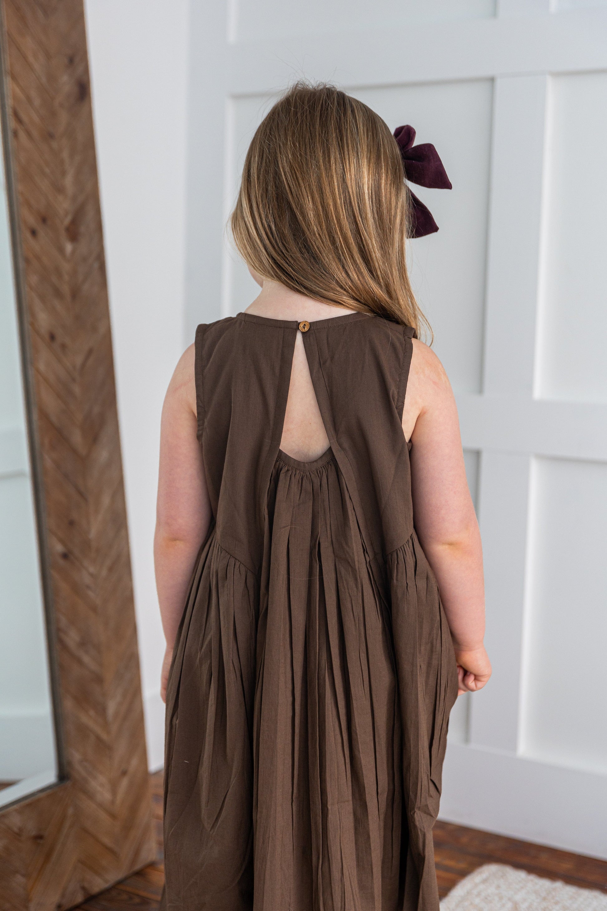 Chocolate Pintuck Gathered Dress 100% Cotton Fully Lined Dress with Yo Baby India Chocolate Pintuck Gathered Dress 100% Cotton Fully Lined Dress with Yo Baby India