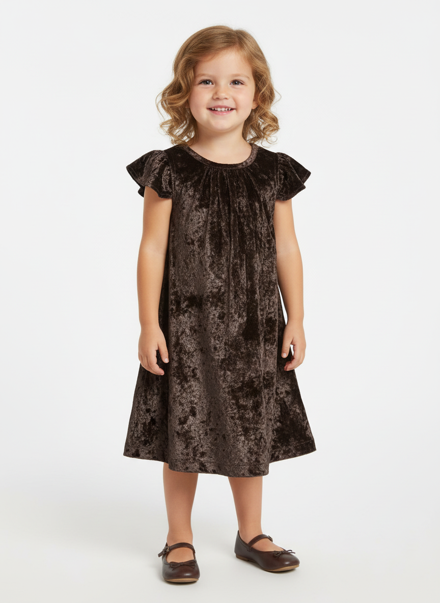 Brown Velvet A-line Dress