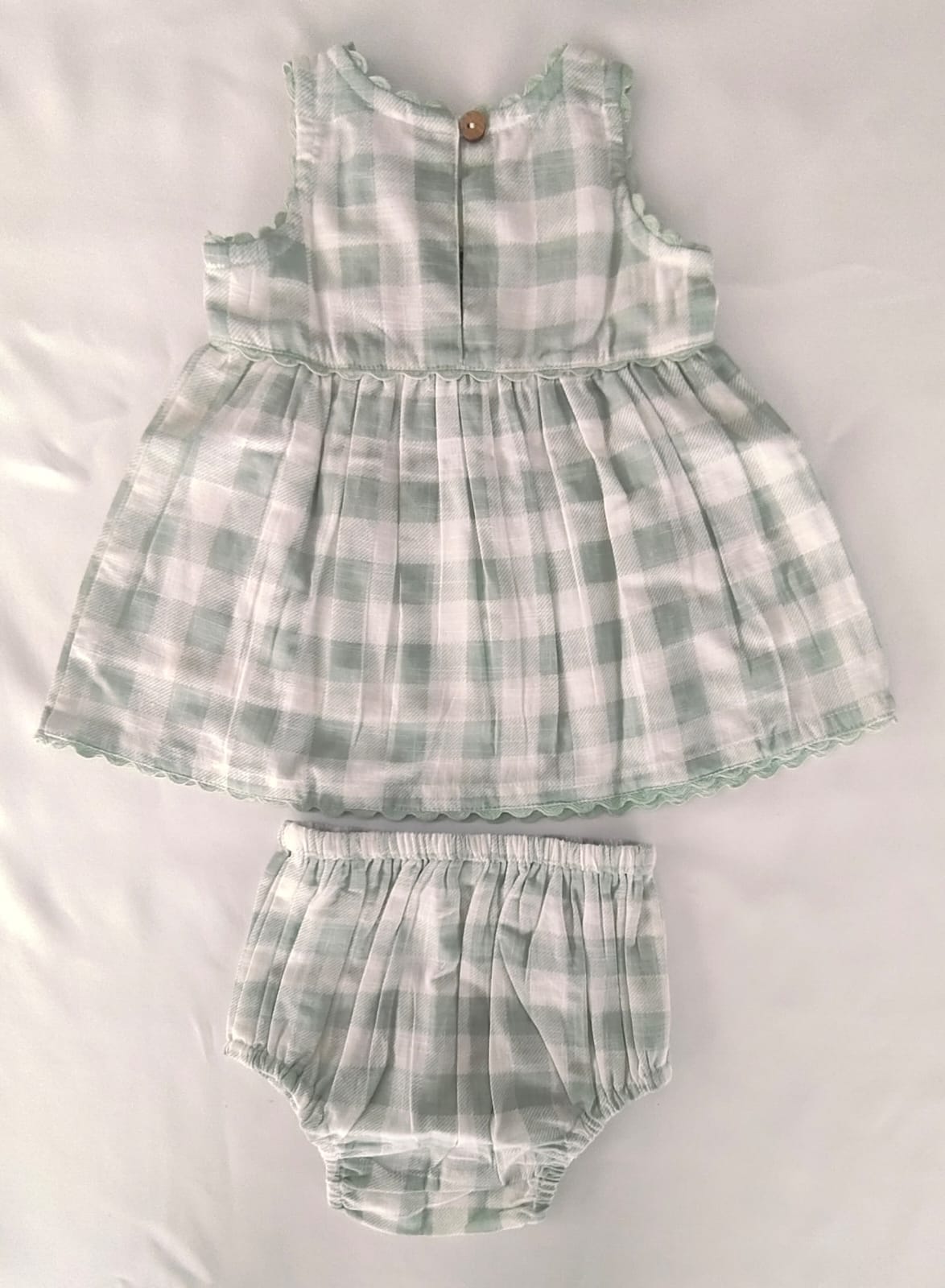 Charming Sage Checks Fit &amp; Flare Dress with Lace Finish dress & diaper cover Yo Baby India 