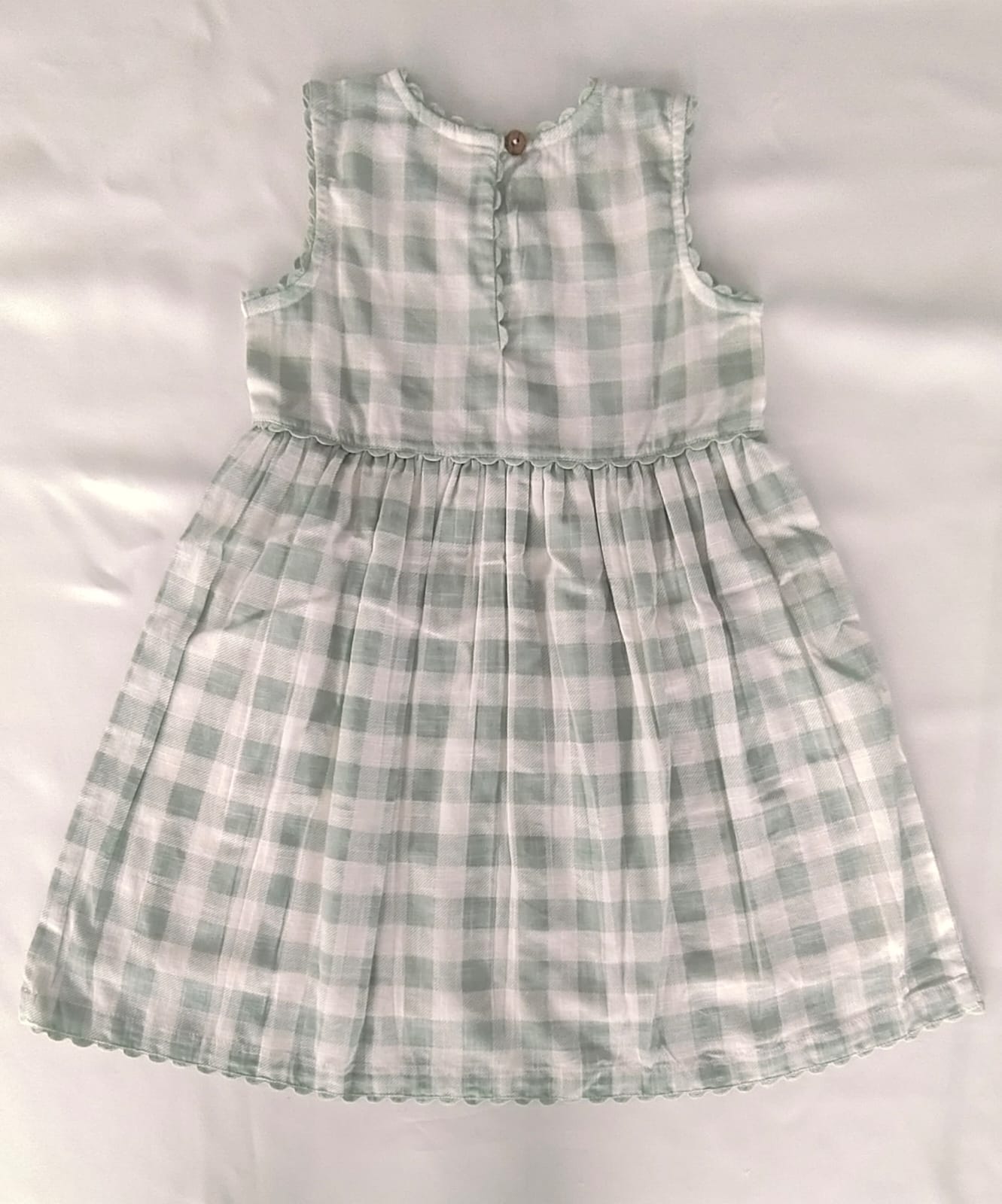 Charming Sage Checks Fit &amp; Flare Dress with Lace Finish dress & diaper cover Yo Baby India 