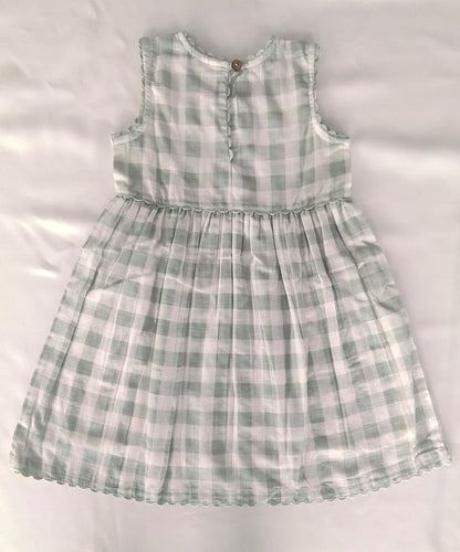 Charming Sage Checks Fit &amp; Flare Dress with Lace Finish dress & diaper cover Yo Baby India 