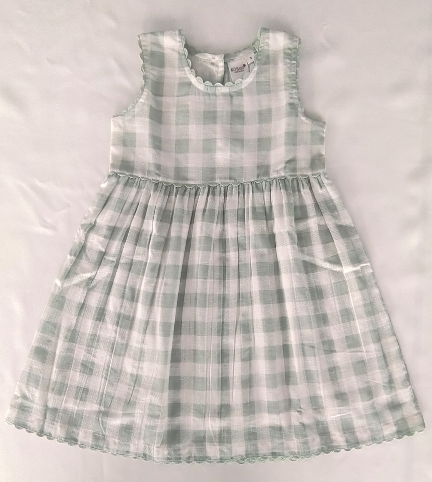 Charming Sage Checks Fit &amp; Flare Dress with Lace Finish dress & diaper cover Yo Baby India 