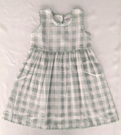 Charming Sage Checks Fit &amp; Flare Dress with Lace Finish dress & diaper cover Yo Baby India 