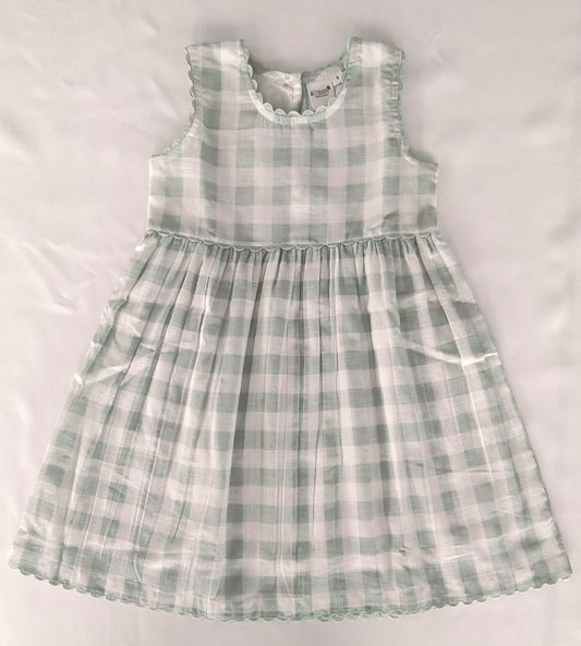 Charming Sage Checks Fit &amp; Flare Dress with Lace Finish dress & diaper cover Yo Baby India 