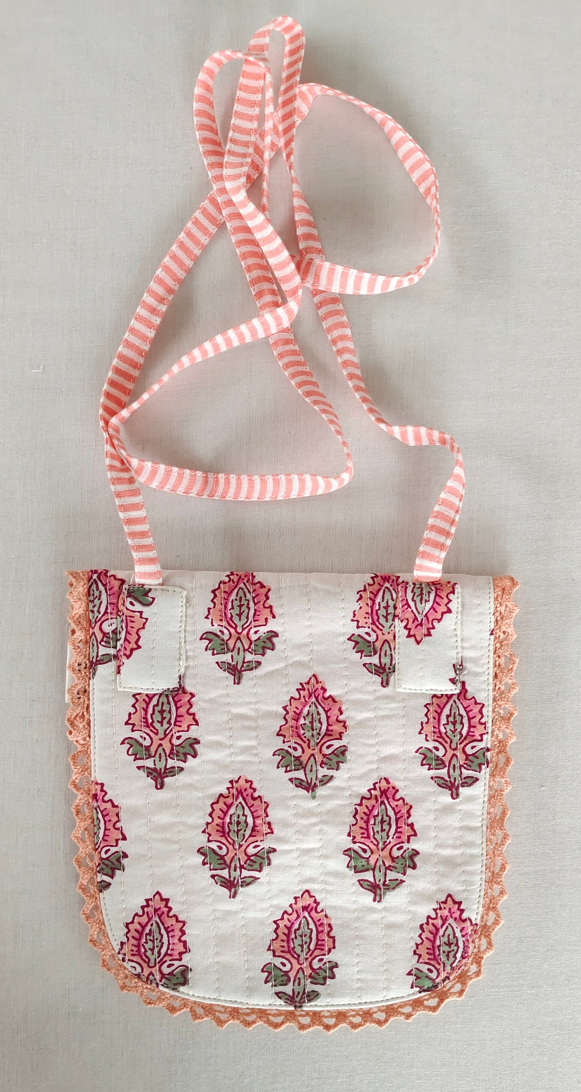 Coral Booti & Stripe Kids' Small Tote Bag with Magnetic Closure and Lace Detailing PURSE Yo Baby India 