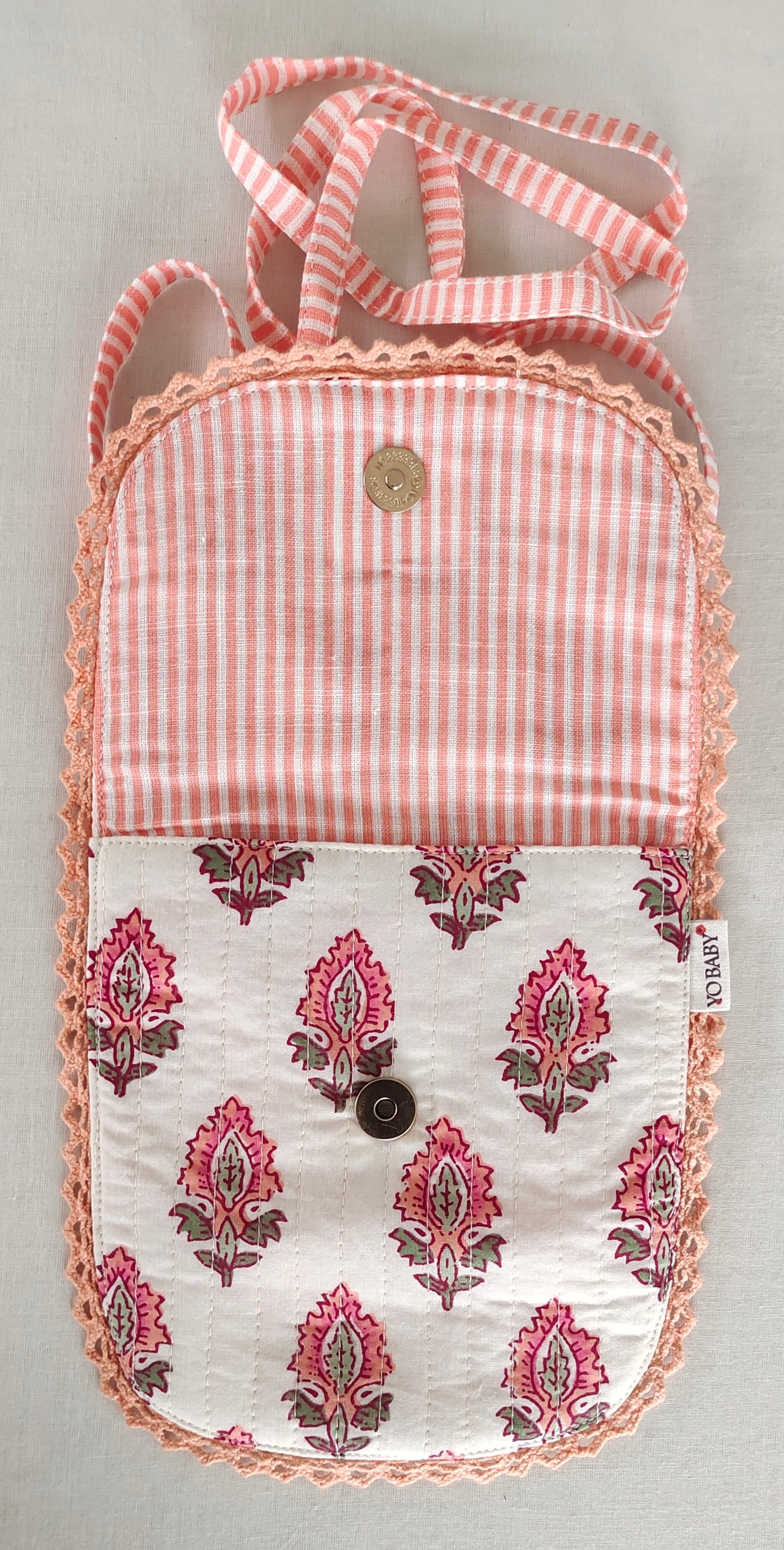 Coral Booti & Stripe Kids' Small Tote Bag with Magnetic Closure and Lace Detailing PURSE Yo Baby India 