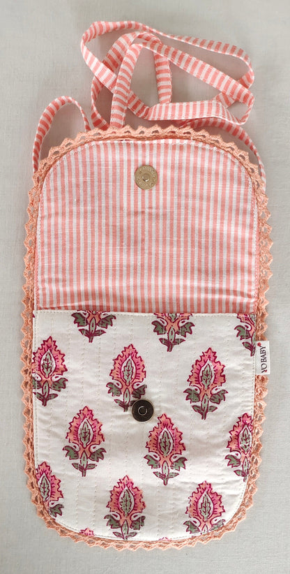 Coral Booti & Stripe Kids' Small Tote Bag with Magnetic Closure and Lace Detailing PURSE Yo Baby India 