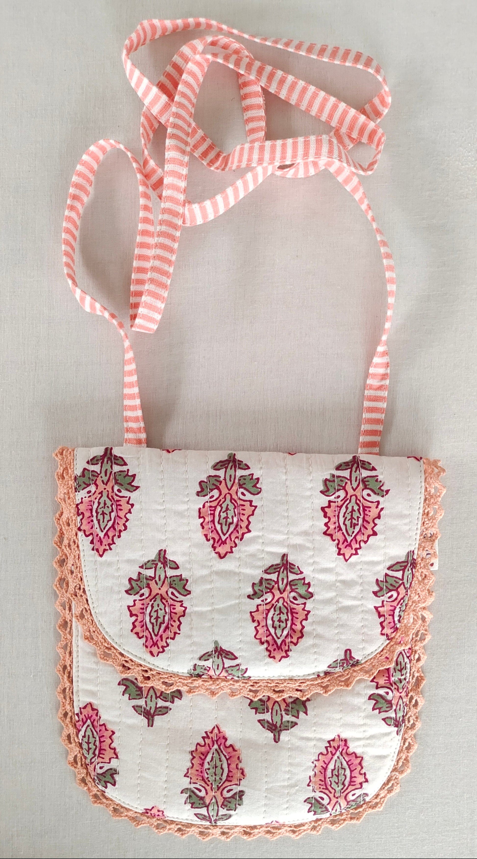Coral Booti & Stripe Kids' Small Tote Bag with Magnetic Closure and Lace Detailing PURSE Yo Baby India 