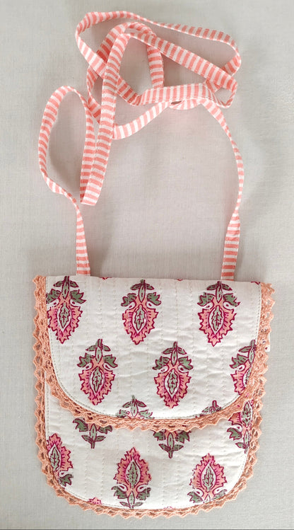 Coral Booti & Stripe Kids' Small Tote Bag with Magnetic Closure and Lace Detailing PURSE Yo Baby India 