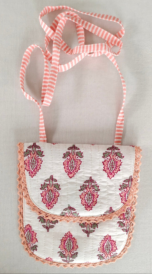 Coral Booti & Stripe Kids' Small Tote Bag with Magnetic Closure and Lace Detailing PURSE Yo Baby India 