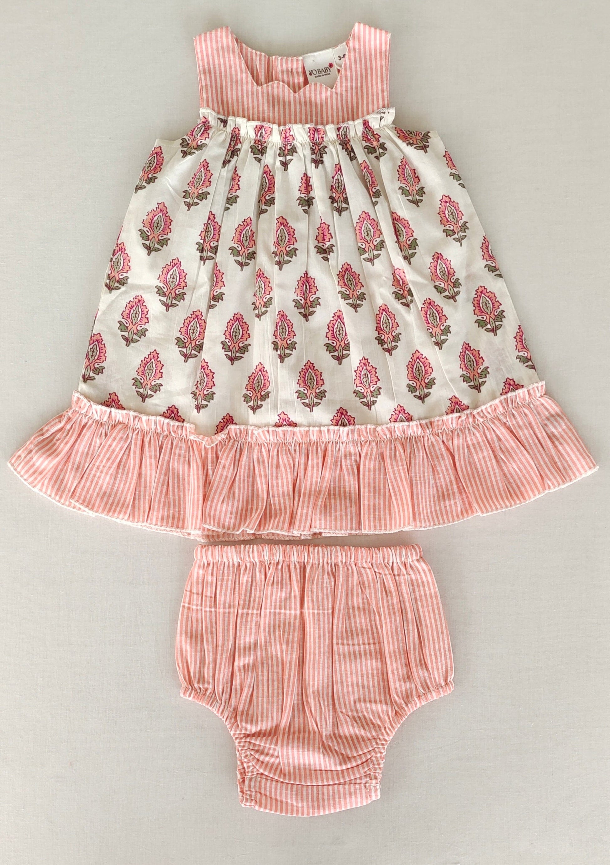 Coral Booty Print & Stripe Sweetheart Neck Dress DRESS Yo Baby India 