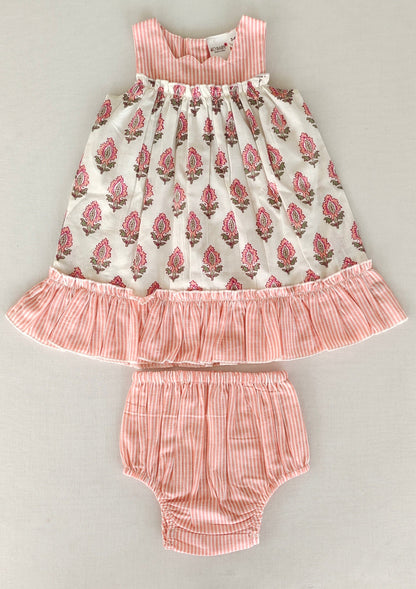 Coral Booty Print & Stripe Sweetheart Neck Dress DRESS Yo Baby India 